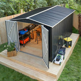 Polar Aurora 8 x 12 FT Outdoor Storage Shed, Metal Garden Shed with Updated Frame Structure, Tool Sheds for Backyard Garden Patio Lawn Black - Wigtrends
