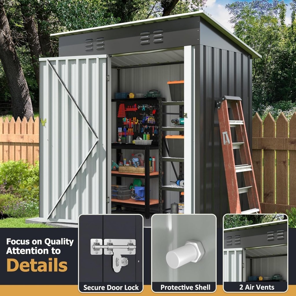 Polar Aurora 8 x 12 FT Outdoor Storage Shed, Metal Garden Shed with Updated Frame Structure, Tool Sheds for Backyard Garden Patio Lawn Black - Wigtrends