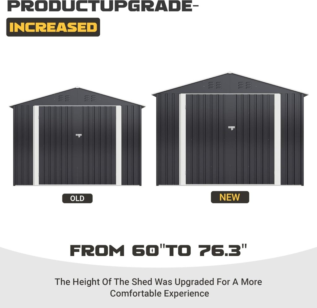 Polar Aurora 8 x 12 FT Outdoor Storage Shed, Metal Garden Shed with Updated Frame Structure, Tool Sheds for Backyard Garden Patio Lawn Black - Wigtrends