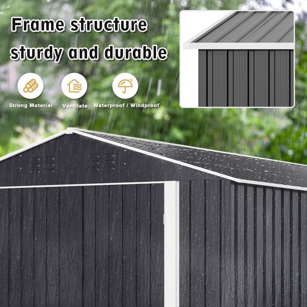 Polar Aurora 8 x 12 FT Outdoor Storage Shed, Metal Garden Shed with Updated Frame Structure, Tool Sheds for Backyard Garden Patio Lawn Black - Wigtrends