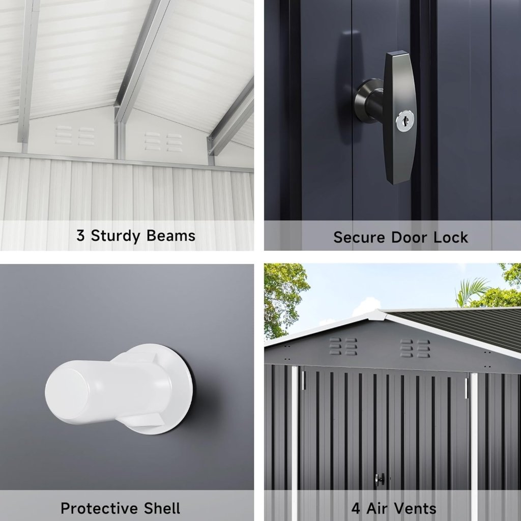 Polar Aurora 8 x 12 FT Outdoor Storage Shed, Metal Garden Shed with Updated Frame Structure, Tool Sheds for Backyard Garden Patio Lawn Black - Wigtrends