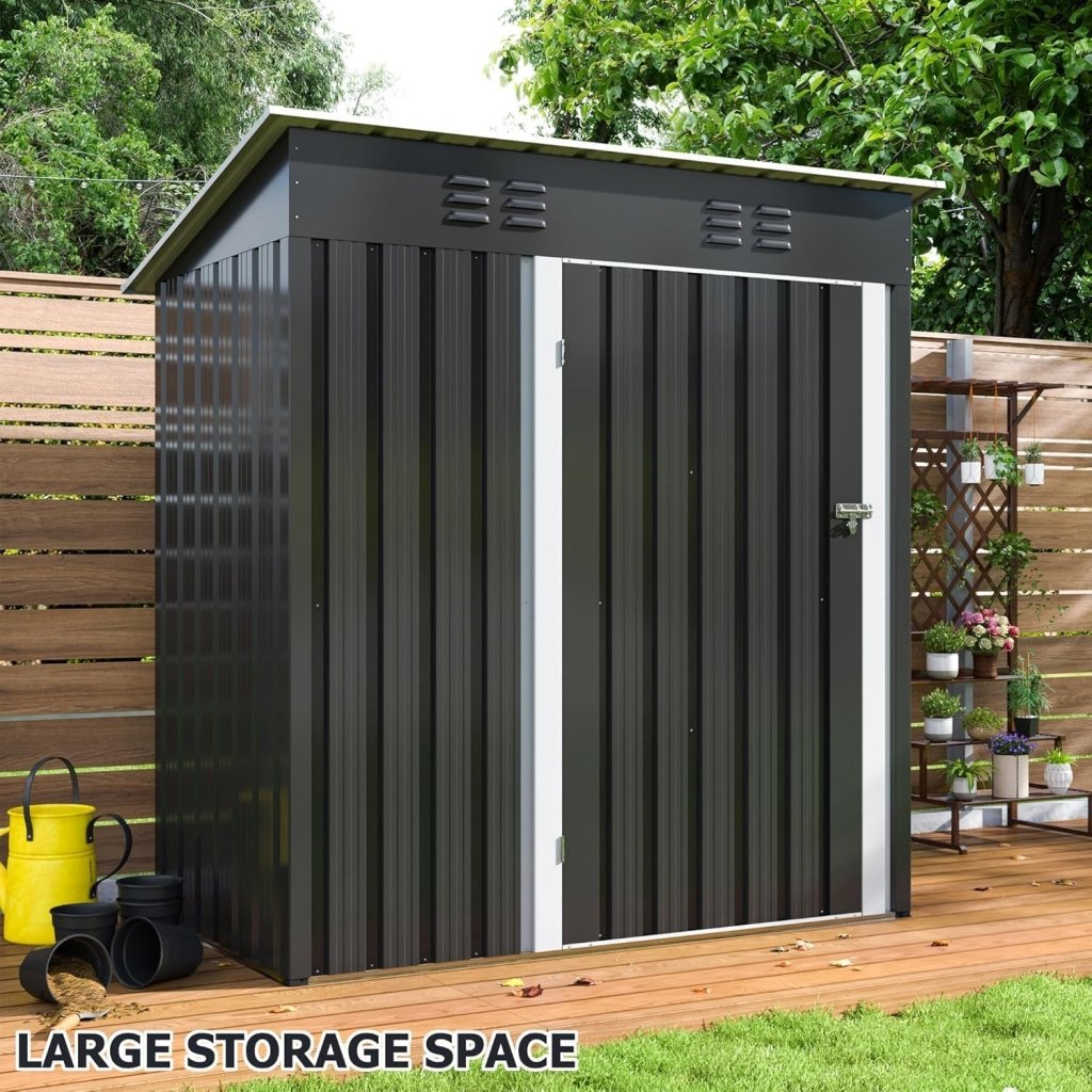 Polar Aurora 8 x 12 FT Outdoor Storage Shed, Metal Garden Shed with Updated Frame Structure, Tool Sheds for Backyard Garden Patio Lawn Black - Wigtrends