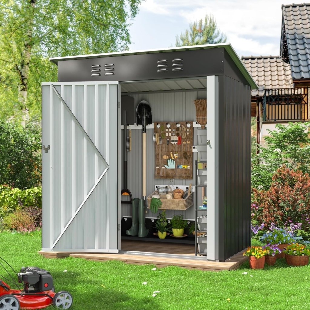 Polar Aurora 8 x 12 FT Outdoor Storage Shed, Metal Garden Shed with Updated Frame Structure, Tool Sheds for Backyard Garden Patio Lawn Black - Wigtrends