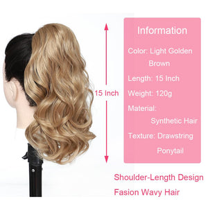 Ponytail Extension 15 Inch Drawstring Ponytail Hair Short Wavy Fake Human Hair Pieces - Wigtrends