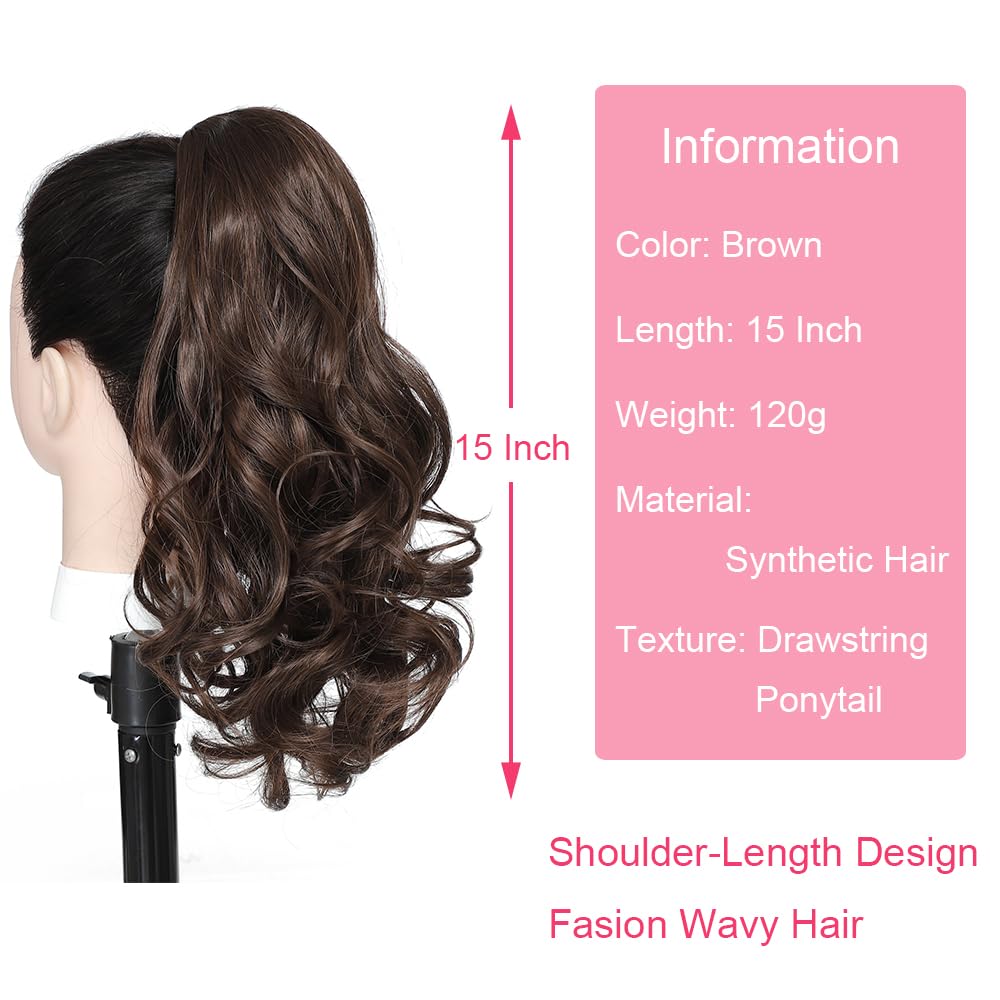 Ponytail Extension 15 Inch Drawstring Ponytail Hair Short Wavy Fake Human Hair Pieces - Wigtrends