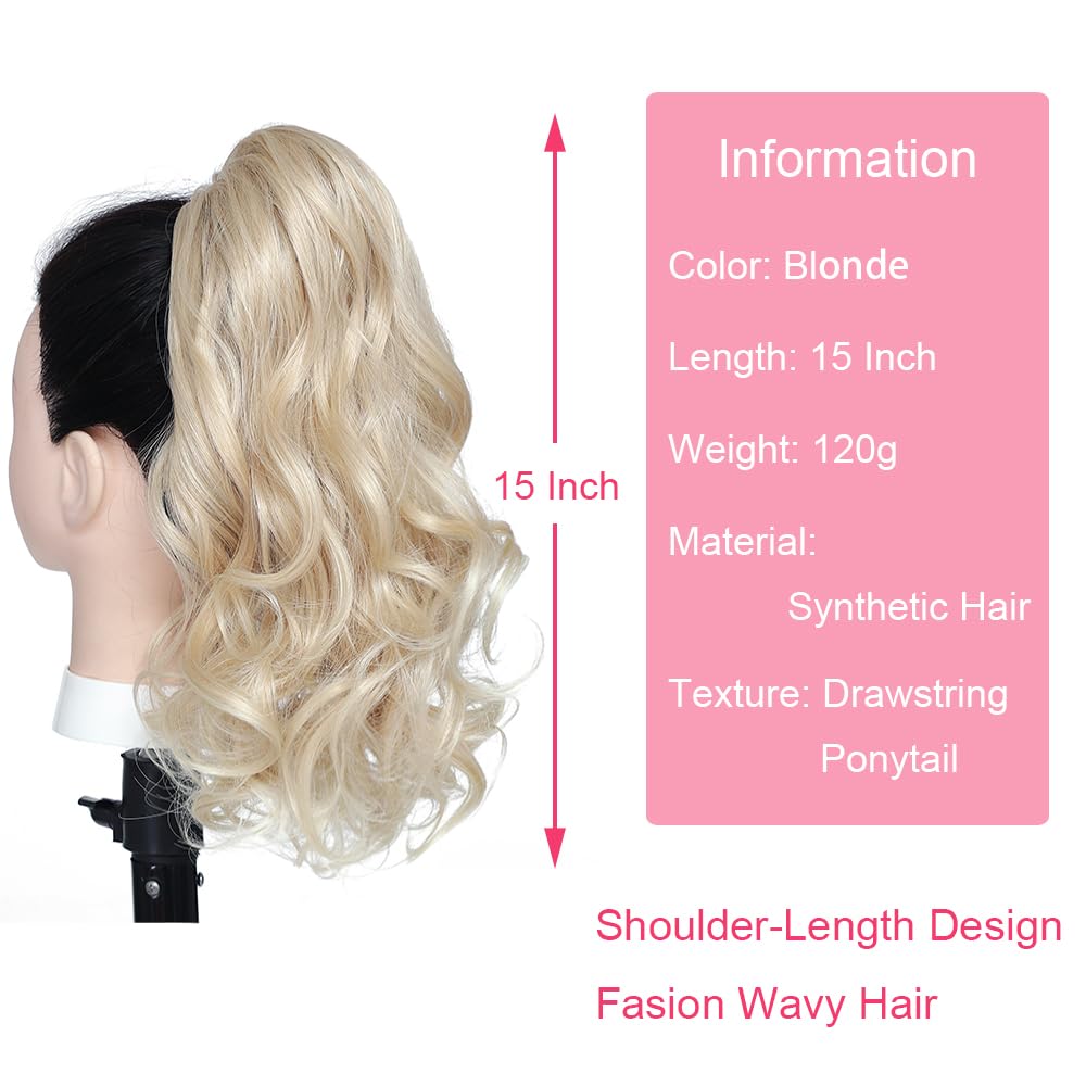 Ponytail Extension 15 Inch Drawstring Ponytail Hair Short Wavy Fake Human Hair Pieces - Wigtrends