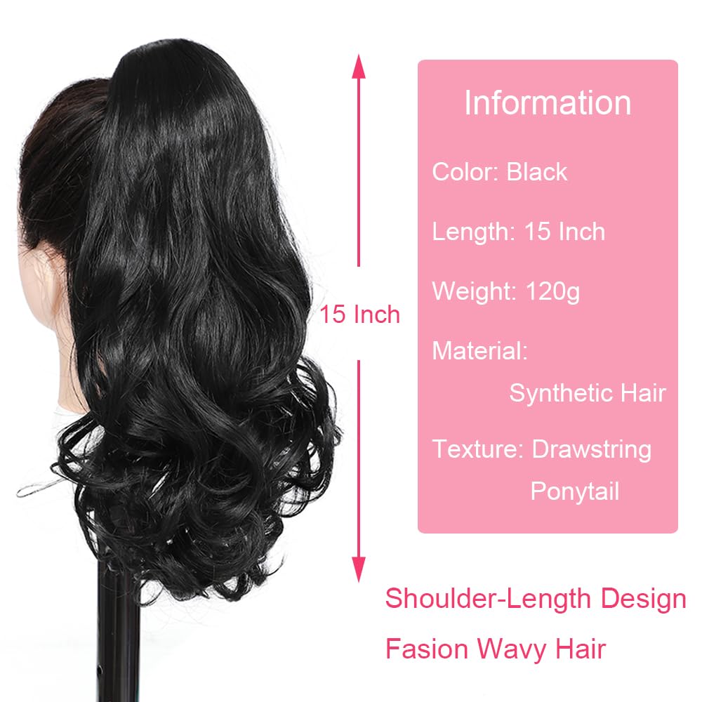 Ponytail Extension 15 Inch Drawstring Ponytail Hair Short Wavy Fake Human Hair Pieces - Wigtrends