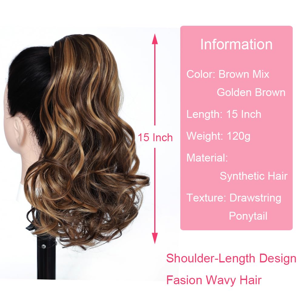 Ponytail Extension 15 Inch Drawstring Ponytail Hair Short Wavy Fake Human Hair Pieces - Wigtrends