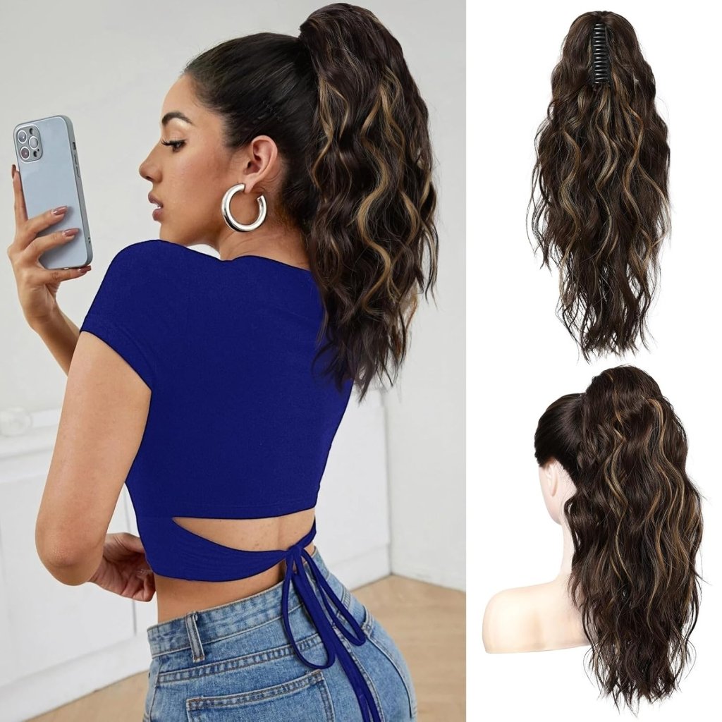 Ponytail Extension 18 Inch Claw Clip Wavy Curly in Synthetic wigs Hair piece - Wigtrends