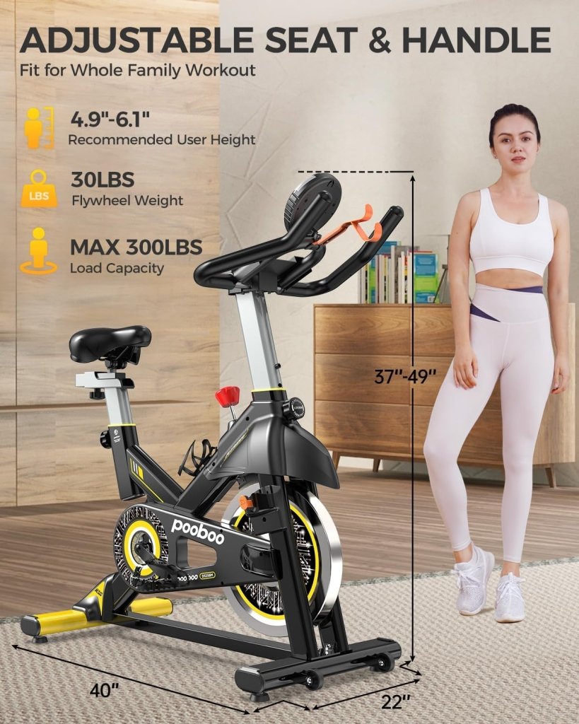 pooboo Exercise Bike, Adjustable Magnetic/Brake Pad Resistance Silent Belt Drive, Indoor Cycling Bike for Home Cardio, Fitness Stationary Bike with 350lbs/300lbs Weight Capacity &Upgraded Version Seat - Wigtrends