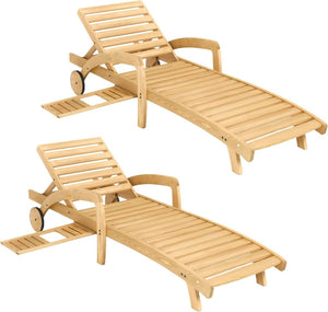 Pool Chaise Lounge Chairs Set of 4 5 - Position Adjustable Outdoor Patio Lounge Chairs Wood Reclining Chaise Lounger Chair with Pullout Side Table - Wigtrends