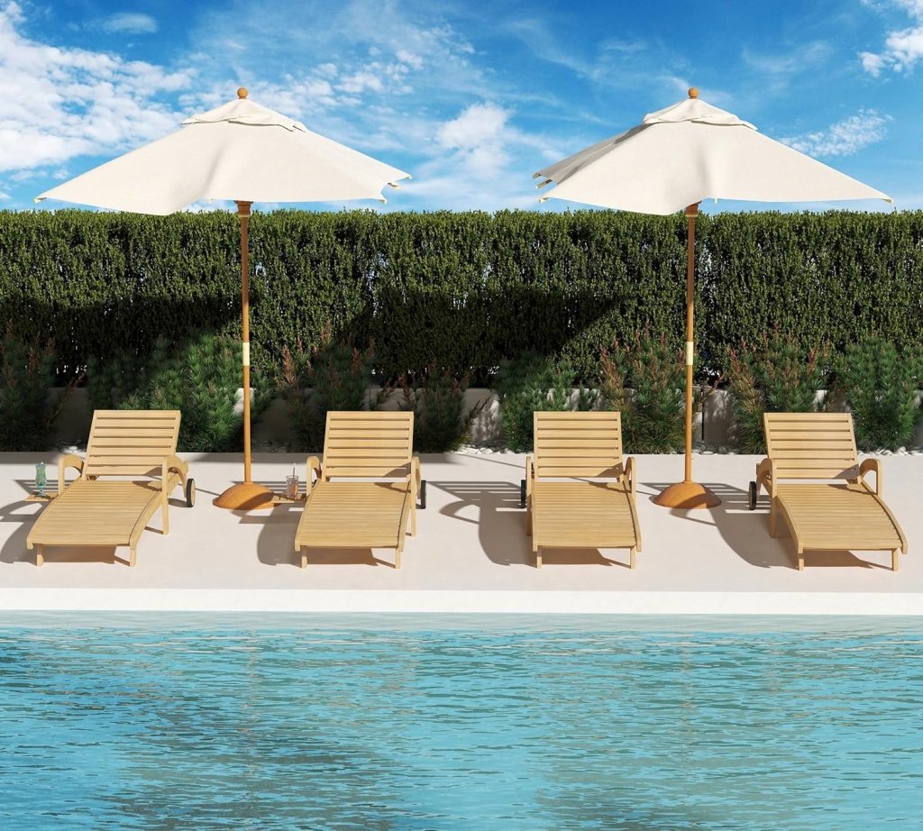 Pool Chaise Lounge Chairs Set of 4 5 - Position Adjustable Outdoor Patio Lounge Chairs Wood Reclining Chaise Lounger Chair with Pullout Side Table - Wigtrends