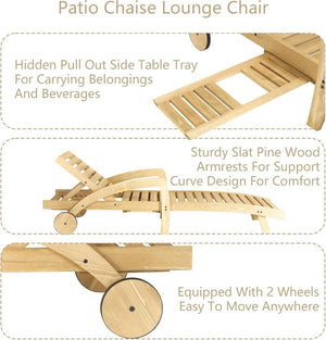 Pool Chaise Lounge Chairs Set of 4 5 - Position Adjustable Outdoor Patio Lounge Chairs Wood Reclining Chaise Lounger Chair with Pullout Side Table - Wigtrends