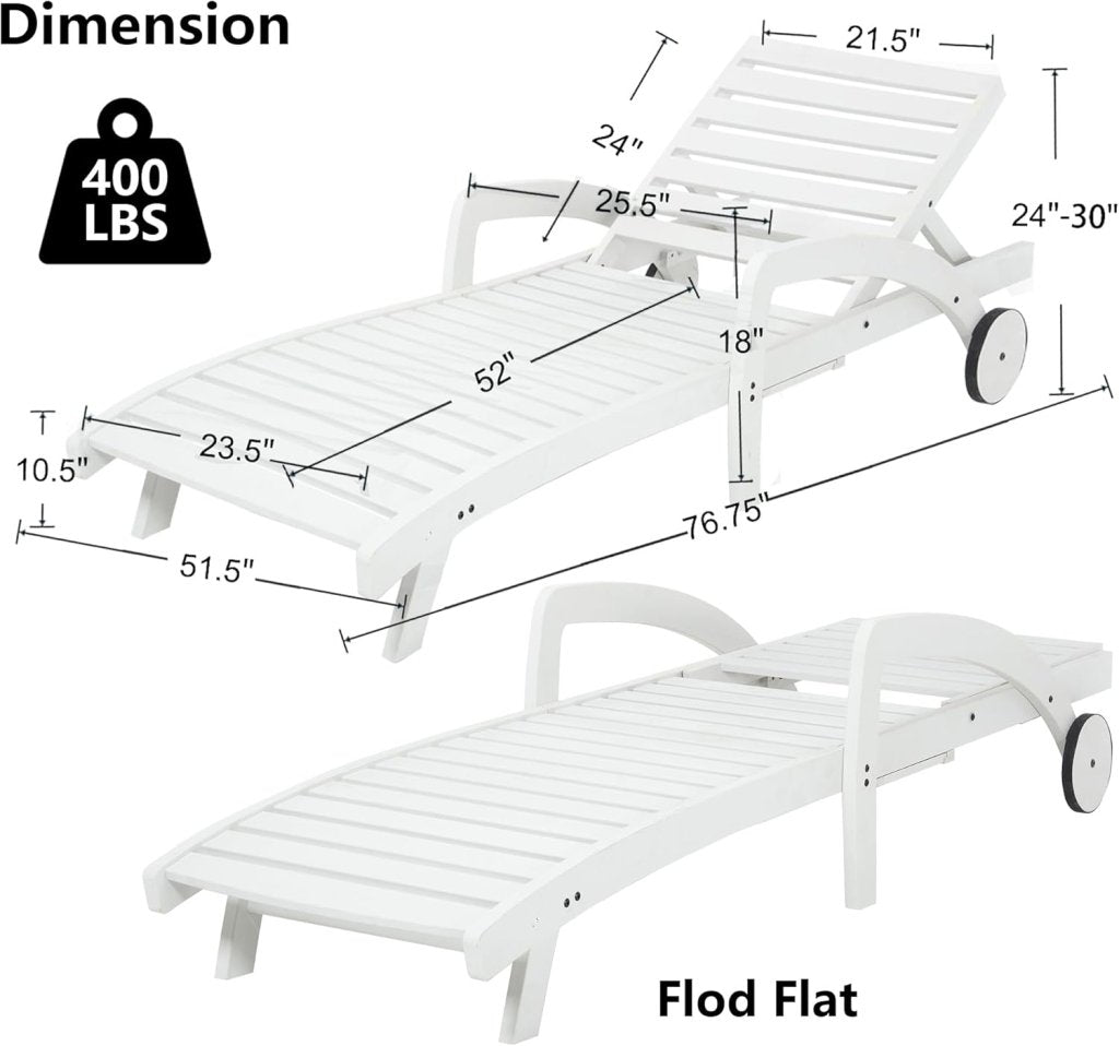 Pool Chaise Lounge Chairs Set of 4 5 - Position Adjustable Outdoor Patio Lounge Chairs Wood Reclining Chaise Lounger Chair with Pullout Side Table - Wigtrends