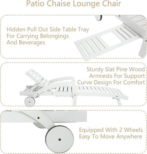 Pool Chaise Lounge Chairs Set of 4 5 - Position Adjustable Outdoor Patio Lounge Chairs Wood Reclining Chaise Lounger Chair with Pullout Side Table - Wigtrends