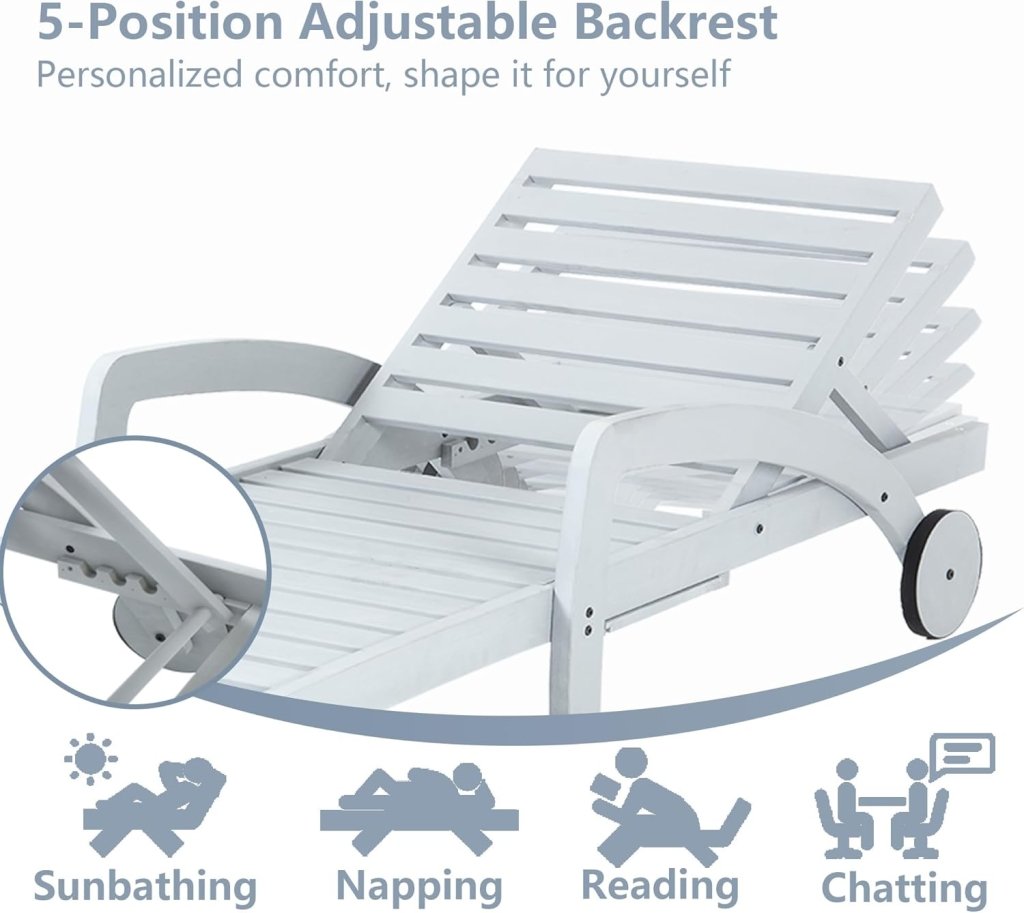 Pool Chaise Lounge Chairs Set of 4 5 - Position Adjustable Outdoor Patio Lounge Chairs Wood Reclining Chaise Lounger Chair with Pullout Side Table - Wigtrends