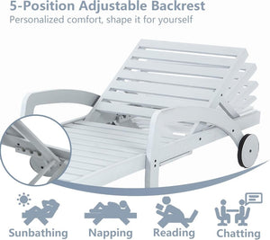 Pool Chaise Lounge Chairs Set of 4 5 - Position Adjustable Outdoor Patio Lounge Chairs Wood Reclining Chaise Lounger Chair with Pullout Side Table - Wigtrends