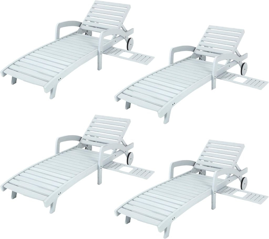 Pool Chaise Lounge Chairs Set of 4 5 - Position Adjustable Outdoor Patio Lounge Chairs Wood Reclining Chaise Lounger Chair with Pullout Side Table - Wigtrends