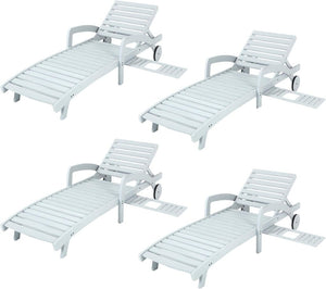 Pool Chaise Lounge Chairs Set of 4 5 - Position Adjustable Outdoor Patio Lounge Chairs Wood Reclining Chaise Lounger Chair with Pullout Side Table - Wigtrends