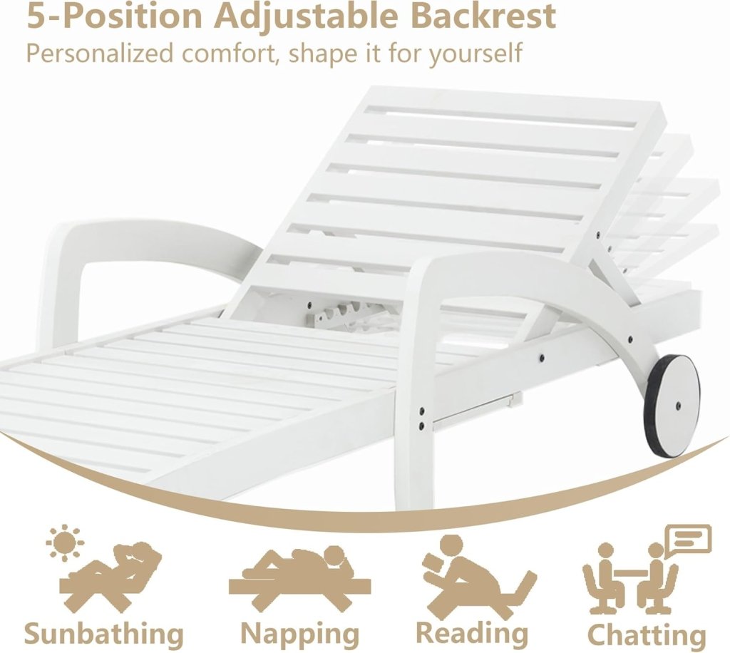 Pool Chaise Lounge Chairs Set of 4 5 - Position Adjustable Outdoor Patio Lounge Chairs Wood Reclining Chaise Lounger Chair with Pullout Side Table - Wigtrends