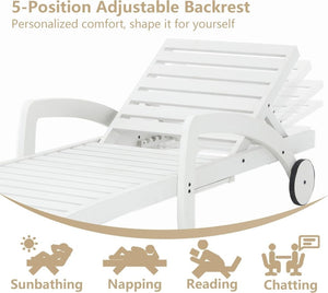 Pool Chaise Lounge Chairs Set of 4 5 - Position Adjustable Outdoor Patio Lounge Chairs Wood Reclining Chaise Lounger Chair with Pullout Side Table - Wigtrends