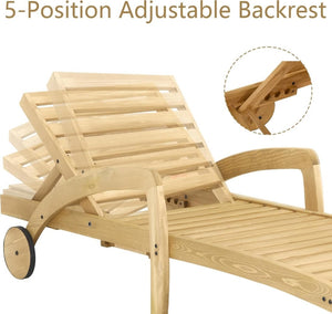 Pool Chaise Lounge Chairs Set of 4 5 - Position Adjustable Outdoor Patio Lounge Chairs Wood Reclining Chaise Lounger Chair with Pullout Side Table - Wigtrends