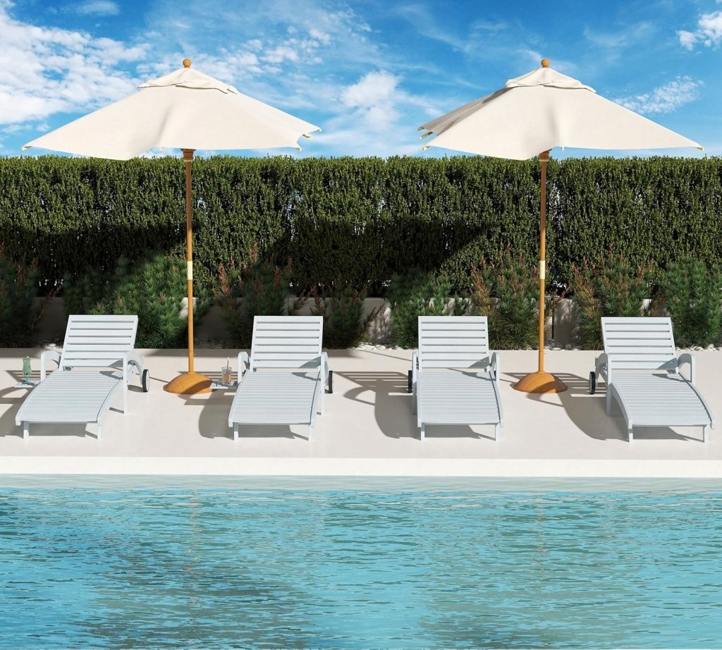 Pool Chaise Lounge Chairs Set of 4 5 - Position Adjustable Outdoor Patio Lounge Chairs Wood Reclining Chaise Lounger Chair with Pullout Side Table - Wigtrends