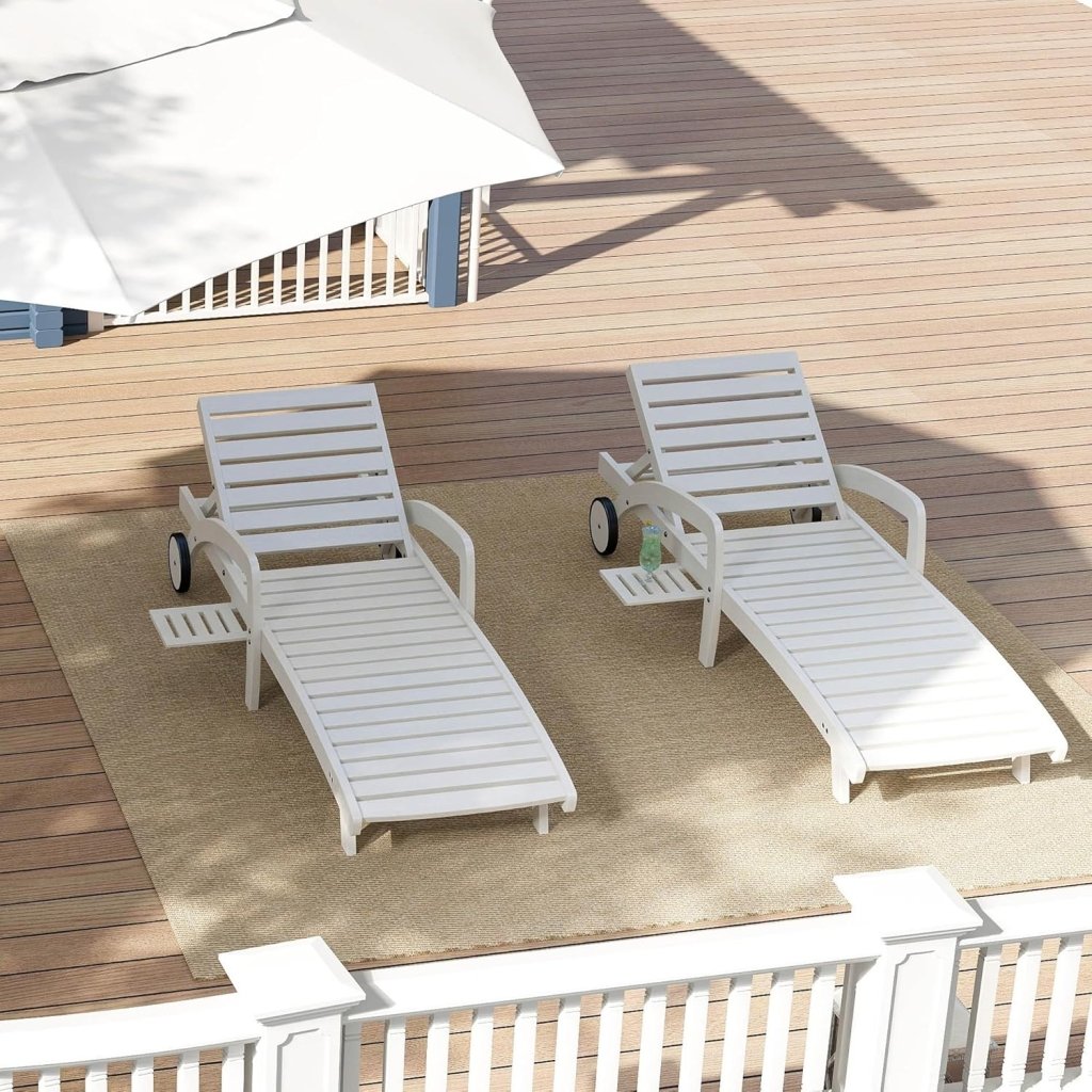 Pool Chaise Lounge Chairs Set of 4 5 - Position Adjustable Outdoor Patio Lounge Chairs Wood Reclining Chaise Lounger Chair with Pullout Side Table - Wigtrends