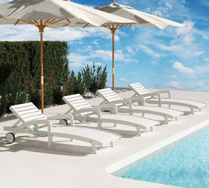 Pool Chaise Lounge Chairs Set of 4 5 - Position Adjustable Outdoor Patio Lounge Chairs Wood Reclining Chaise Lounger Chair with Pullout Side Table - Wigtrends