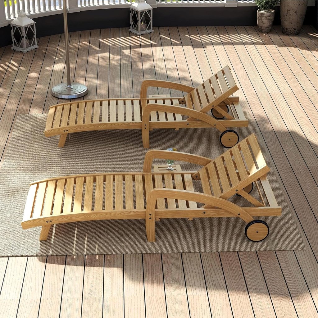 Pool Chaise Lounge Chairs Set of 4 5 - Position Adjustable Outdoor Patio Lounge Chairs Wood Reclining Chaise Lounger Chair with Pullout Side Table - Wigtrends