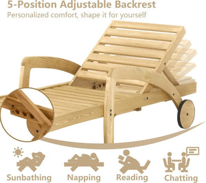 Pool Chaise Lounge Chairs Set of 4 5 - Position Adjustable Outdoor Patio Lounge Chairs Wood Reclining Chaise Lounger Chair with Pullout Side Table - Wigtrends