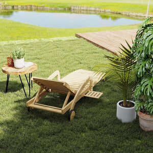 Pool Chaise Lounge Chairs Set of 4 5 - Position Adjustable Outdoor Patio Lounge Chairs Wood Reclining Chaise Lounger Chair with Pullout Side Table - Wigtrends