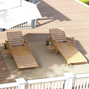Pool Chaise Lounge Chairs Set of 4 5 - Position Adjustable Outdoor Patio Lounge Chairs Wood Reclining Chaise Lounger Chair with Pullout Side Table - Wigtrends