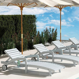 Pool Chaise Lounge Chairs Set of 4 5 - Position Adjustable Outdoor Patio Lounge Chairs Wood Reclining Chaise Lounger Chair with Pullout Side Table - Wigtrends