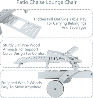 Pool Chaise Lounge Chairs Set of 4 5 - Position Adjustable Outdoor Patio Lounge Chairs Wood Reclining Chaise Lounger Chair with Pullout Side Table - Wigtrends