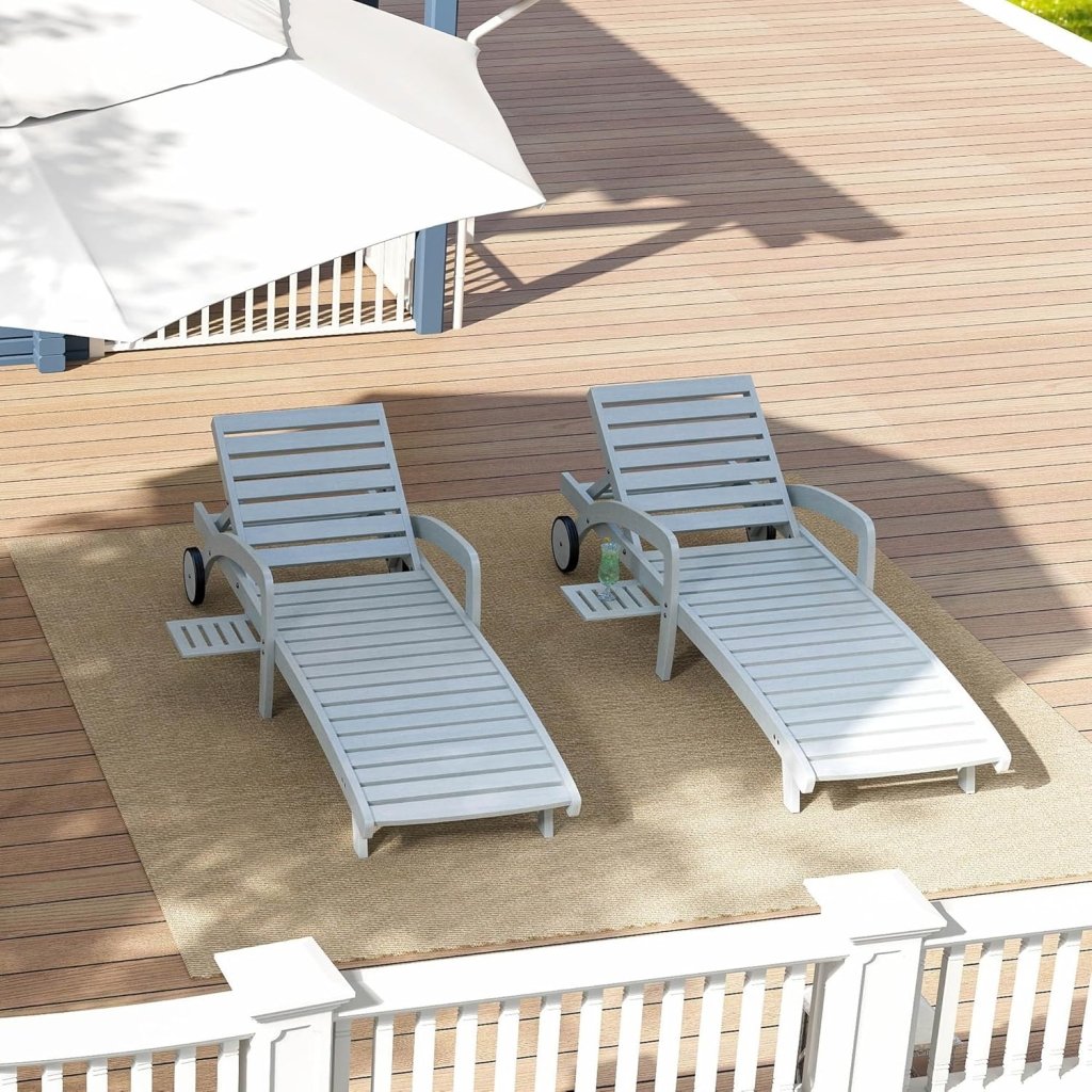 Pool Chaise Lounge Chairs Set of 4 5 - Position Adjustable Outdoor Patio Lounge Chairs Wood Reclining Chaise Lounger Chair with Pullout Side Table - Wigtrends