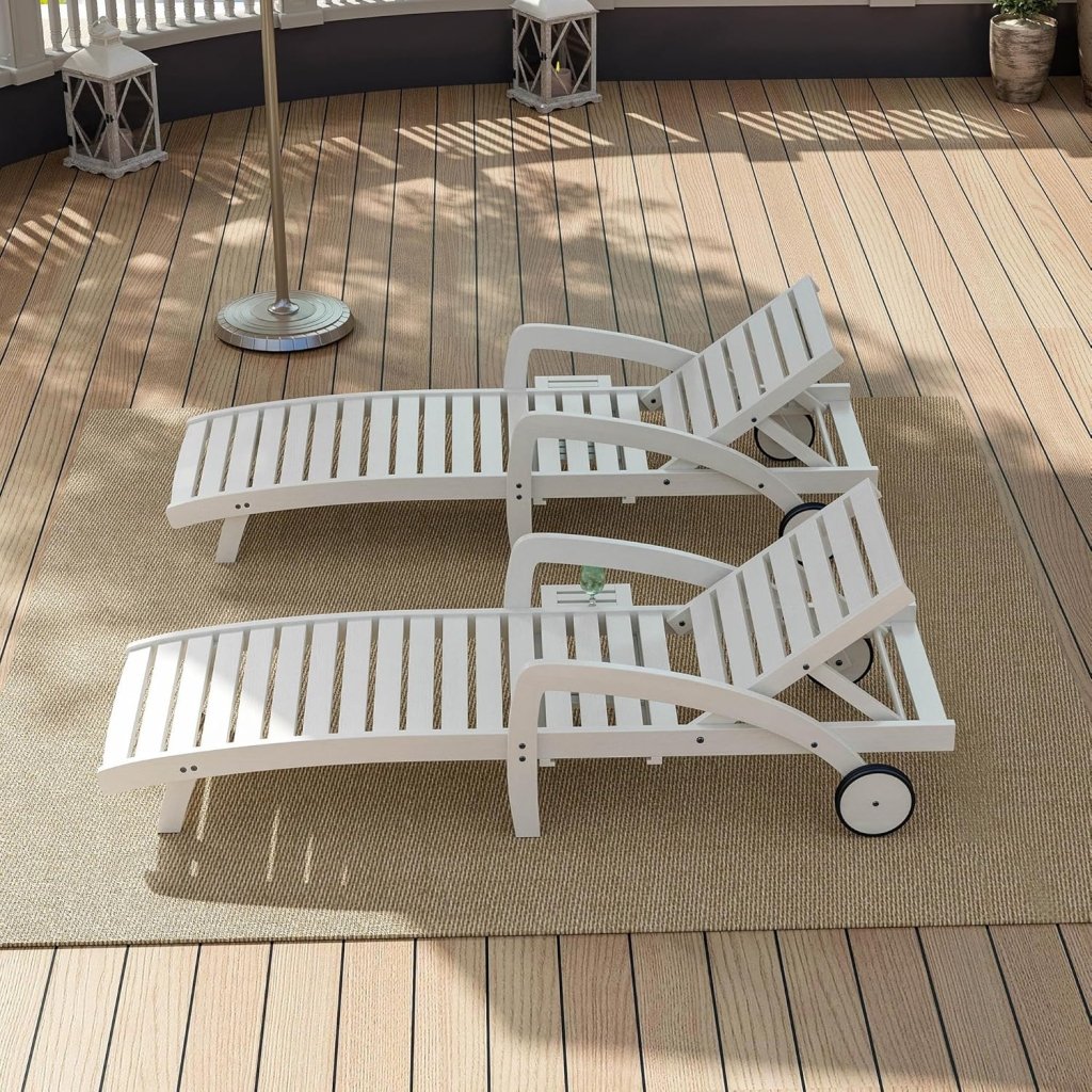 Pool Chaise Lounge Chairs Set of 4 5 - Position Adjustable Outdoor Patio Lounge Chairs Wood Reclining Chaise Lounger Chair with Pullout Side Table - Wigtrends