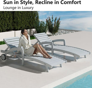 Pool Chaise Lounge Chairs Set of 4 5 - Position Adjustable Outdoor Patio Lounge Chairs Wood Reclining Chaise Lounger Chair with Pullout Side Table - Wigtrends