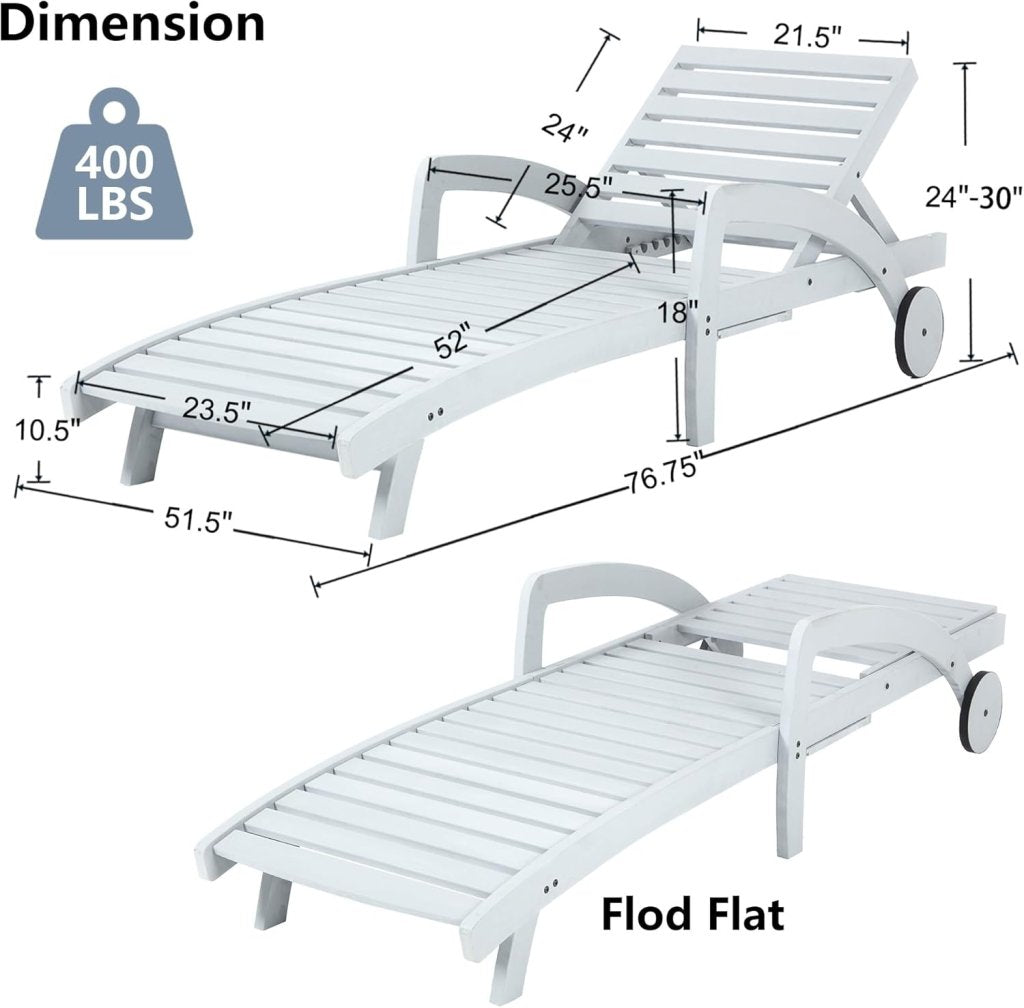 Pool Chaise Lounge Chairs Set of 4 5 - Position Adjustable Outdoor Patio Lounge Chairs Wood Reclining Chaise Lounger Chair with Pullout Side Table - Wigtrends