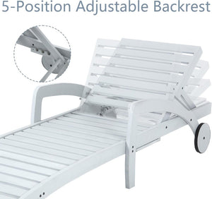 Pool Chaise Lounge Chairs Set of 4 5 - Position Adjustable Outdoor Patio Lounge Chairs Wood Reclining Chaise Lounger Chair with Pullout Side Table - Wigtrends