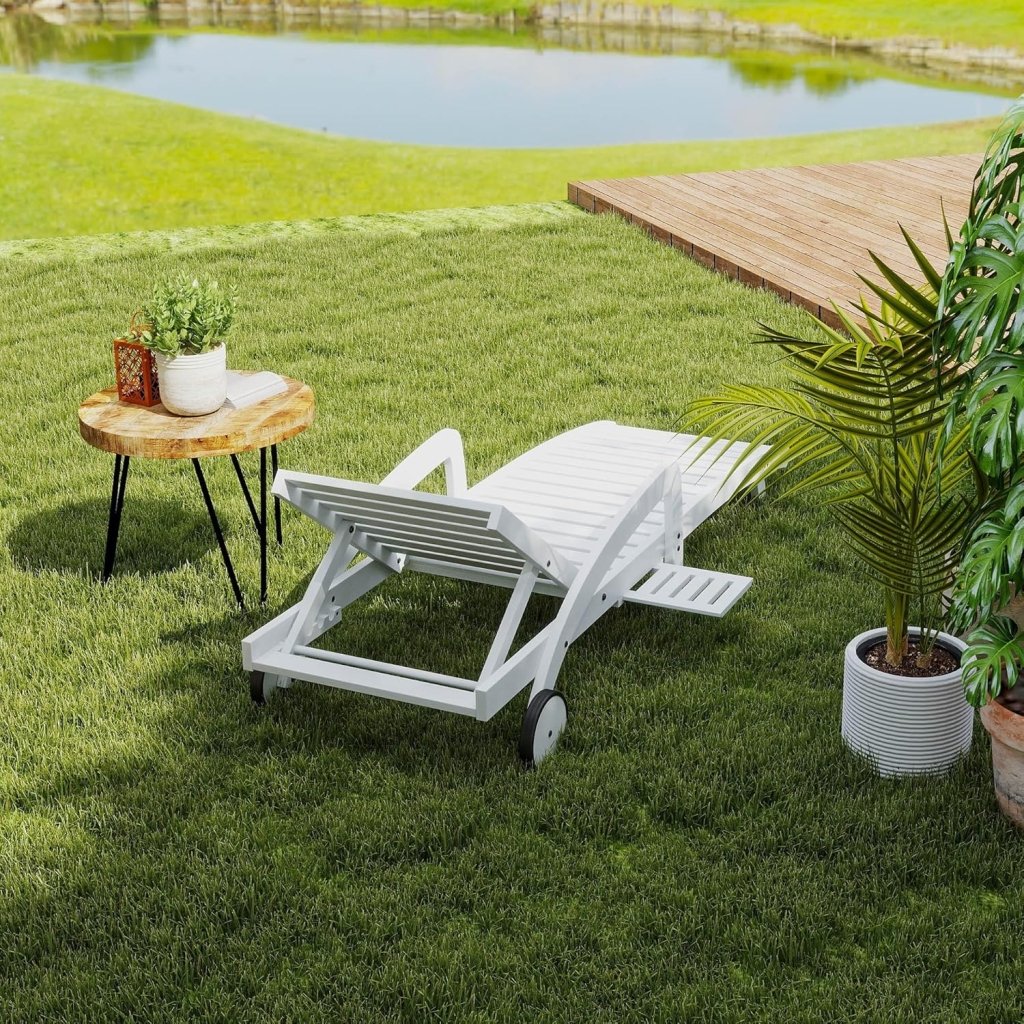 Pool Chaise Lounge Chairs Set of 4 5 - Position Adjustable Outdoor Patio Lounge Chairs Wood Reclining Chaise Lounger Chair with Pullout Side Table - Wigtrends