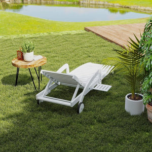 Pool Chaise Lounge Chairs Set of 4 5 - Position Adjustable Outdoor Patio Lounge Chairs Wood Reclining Chaise Lounger Chair with Pullout Side Table - Wigtrends