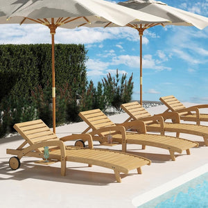 Pool Chaise Lounge Chairs Set of 4 5 - Position Adjustable Outdoor Patio Lounge Chairs Wood Reclining Chaise Lounger Chair with Pullout Side Table - Wigtrends