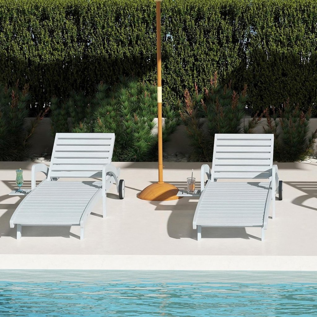 Pool Chaise Lounge Chairs Set of 4 5 - Position Adjustable Outdoor Patio Lounge Chairs Wood Reclining Chaise Lounger Chair with Pullout Side Table - Wigtrends