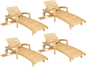 Pool Chaise Lounge Chairs Set of 4 5 - Position Adjustable Outdoor Patio Lounge Chairs Wood Reclining Chaise Lounger Chair with Pullout Side Table - Wigtrends
