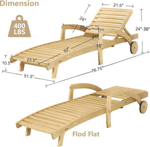 Pool Chaise Lounge Chairs Set of 4 5 - Position Adjustable Outdoor Patio Lounge Chairs Wood Reclining Chaise Lounger Chair with Pullout Side Table - Wigtrends