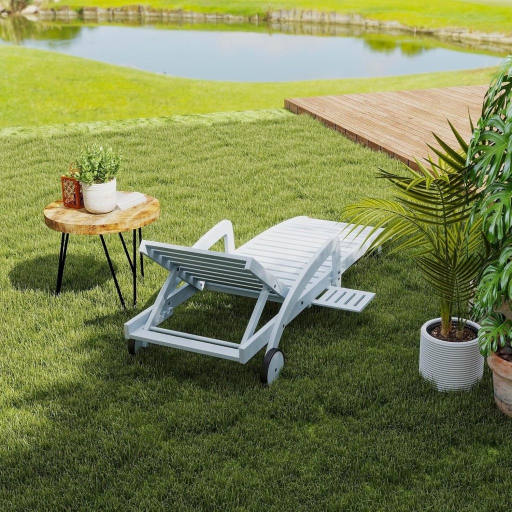 Pool Chaise Lounge Chairs Set of 4 5 - Position Adjustable Outdoor Patio Lounge Chairs Wood Reclining Chaise Lounger Chair with Pullout Side Table - Wigtrends