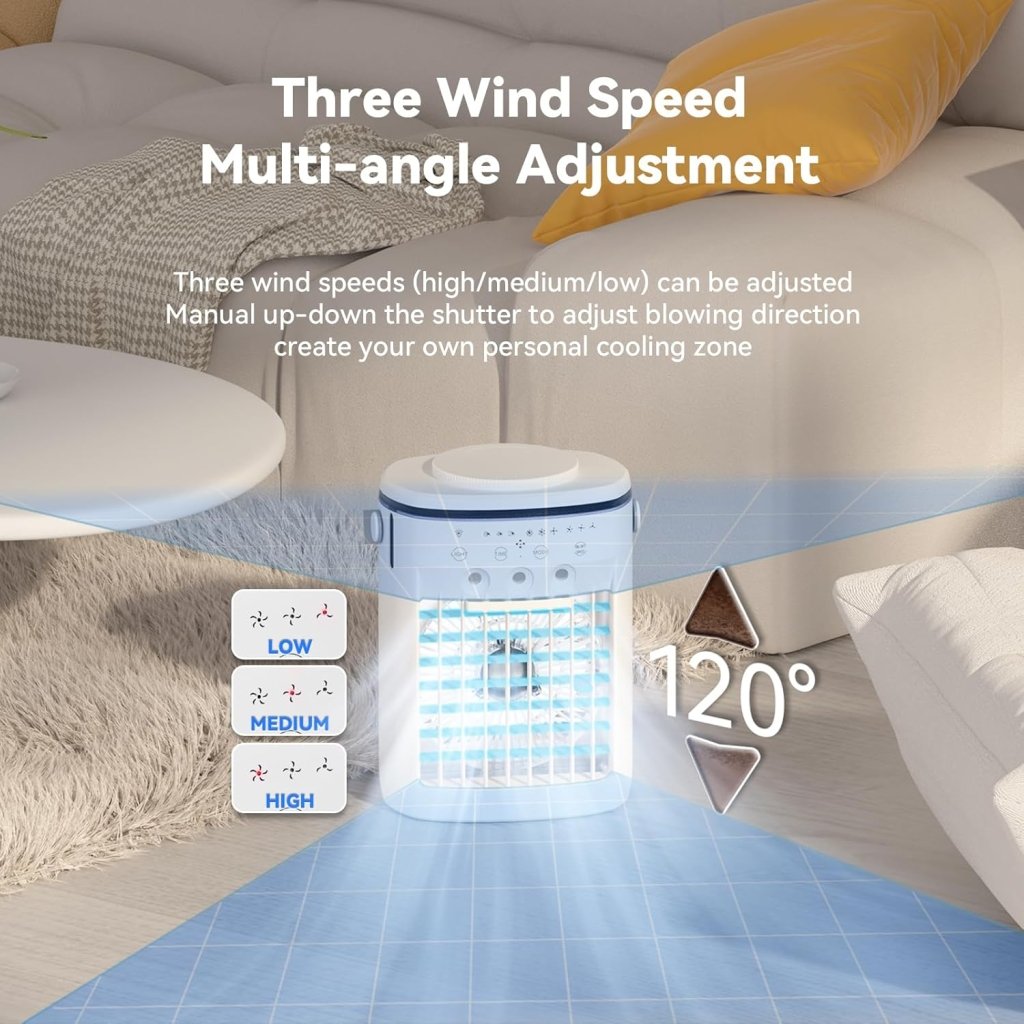 Portable Air Conditioner,Cooling Fan with 3 Speeds &3 Modes,2 - 8H Timer,1000ml Water Tank, Remote Control,4 in 1 Humidifier, Air Conditioner,Fan,Night Light,Evaporative Air Cooler for Home,Office - Wigtrends
