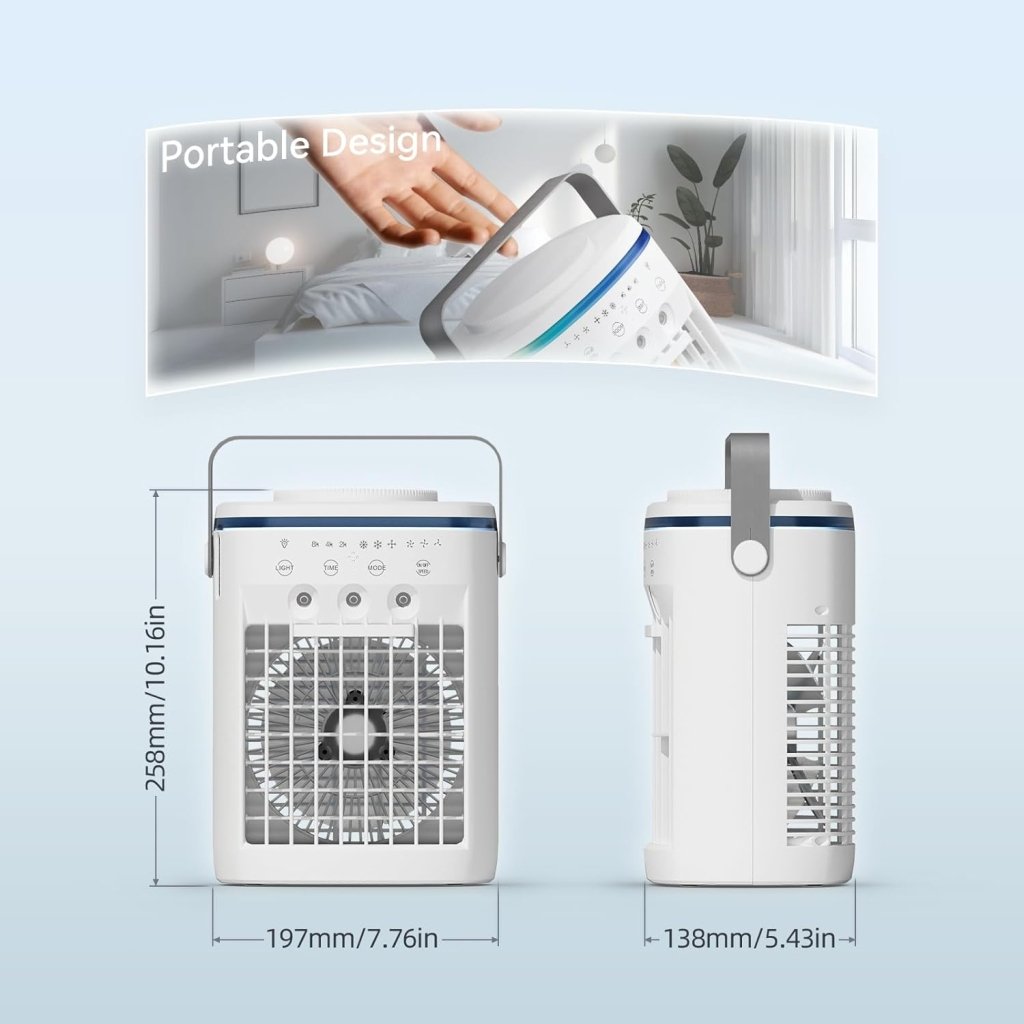 Portable Air Conditioner,Cooling Fan with 3 Speeds &3 Modes,2 - 8H Timer,1000ml Water Tank, Remote Control,4 in 1 Humidifier, Air Conditioner,Fan,Night Light,Evaporative Air Cooler for Home,Office - Wigtrends