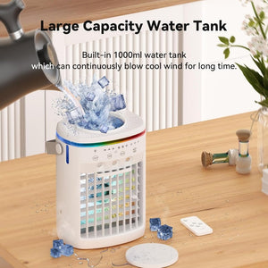 Portable Air Conditioner,Cooling Fan with 3 Speeds &3 Modes,2 - 8H Timer,1000ml Water Tank, Remote Control,4 in 1 Humidifier, Air Conditioner,Fan,Night Light,Evaporative Air Cooler for Home,Office - Wigtrends